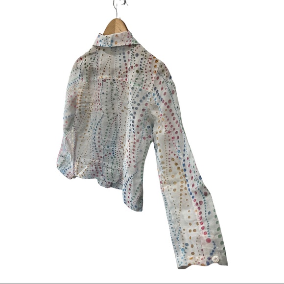 BAMBOO TRADERS WHITE COLORFUL POLKA DOT FLAX BLEND LS BUTTON DOWN BLOUSE - Picture 10 of 14